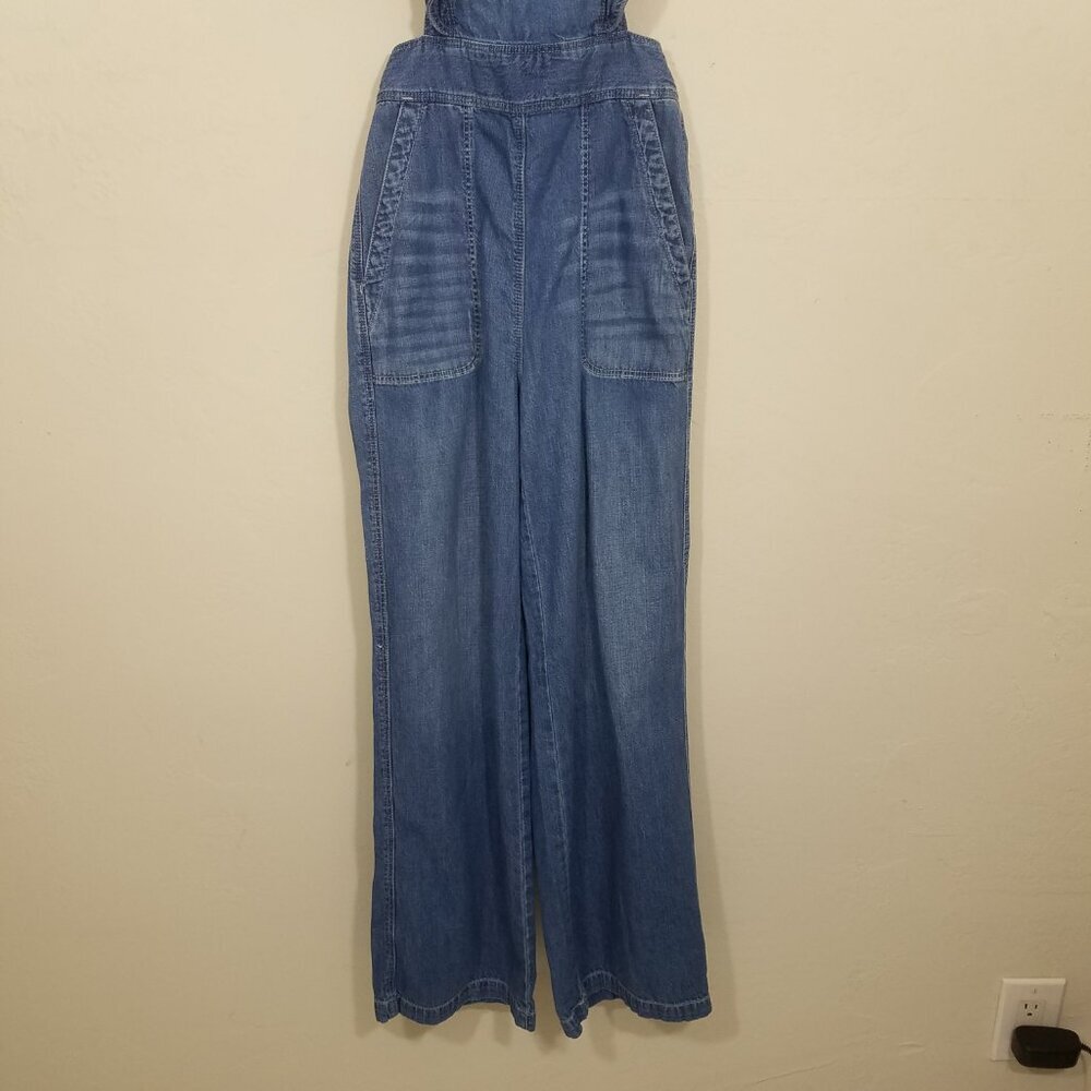 La Vie En Rose Ruffle Open Back Denim Jumpsuit Blue Size S - Picture 3 of 9